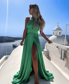Γυναικείο μακρύ σατέν φόρεμα X6545 πράσινο
