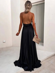 Γυναικείο μακρύ σατέν φόρεμα X6545 μαύρο