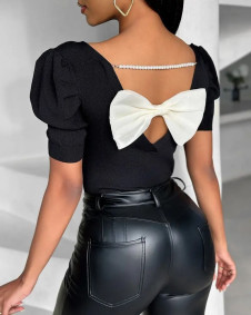 Γυναικεία μπλούζα με φιόγκο στην πλάτη Z68037 μαύρη