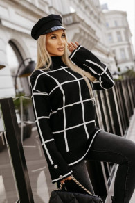 Γυναικείο εντυπωσιακό  πουλόβερ με ζιβάγκο SL5112 μαύρο
