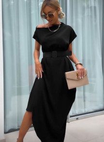 Γυναικείο φόρεμα με ζώνη K5147 μαύρο