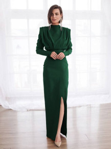 Γυναικείο μακρύ φόρεμα με σκίσιμο K09500 πράσινο