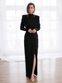 Γυναικείο μακρύ φόρεμα με σκίσιμο K09500 μαύρο
