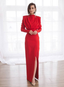 Γυναικείο μακρύ φόρεμα με σκίσιμο K09500 κόκκινο