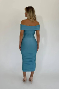 Γυναικείο έξωμο φόρεμα H5191 γαλάζιο