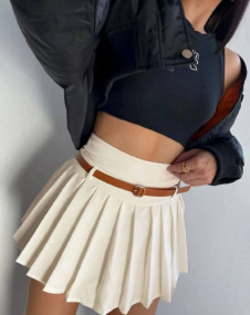 Γυναικεία κοντή φούστα πλισέ H8745 μπεζ