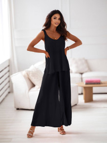 Γυναικείο κομψό σετ παντέλονι και αμάνικο μπλουζάκι X6037 μαύρο