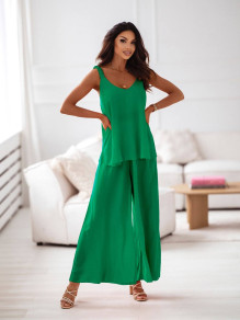 Γυναικείο κομψό σετ παντέλονι και αμάνικο μπλουζάκι X6037 πράσινο
