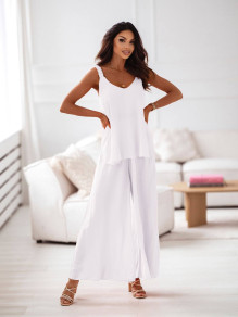 Γυναικείο κομψό σετ παντέλονι και αμάνικο μπλουζάκι X6037 άσπρο