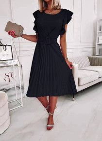 Γυναικείο σολέιγ φόρεμα με ζώνη X6381 μαύρο