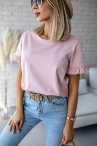 Γυναικεία μπλούζα με βολάν στα μανίκια X6337 ροζ