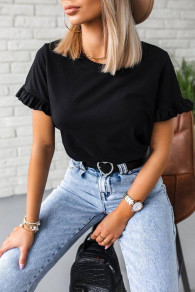 Γυναικεία μπλούζα με βολάν στα μανίκια X6337 μαύρο
