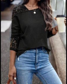 Γυναικεία μπλούζα με δαντελένια μανίκια B6596 μαύρο