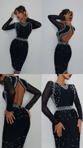 Γυναικείο κομψό εξώπλατο φόρεμα NI2126 Μαύρο
