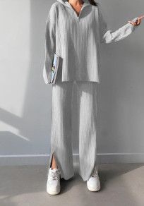 Γυναικείο ριχτό σετ  μπλούζα και παντελόνι J0756 γκρι
