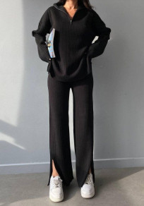 Γυναικείο ριχτό σετ  μπλούζα και παντελόνι J0756 μαύρο