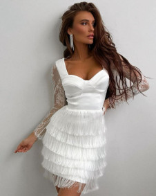 Γυναικείο εντυπωσιακό φόρεμα με δαντέλα NS040 λευκό