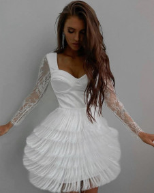 Γυναικείο εντυπωσιακό φόρεμα με δαντέλα NS040 λευκό