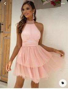 Γυναικείο φόρεμα με τούλι S6782 ροζ