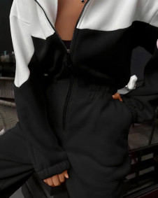 Γυναικεία ολόσωμη φόρμα με φερμουάρ και κουκούλα  FT2990 μαύρο