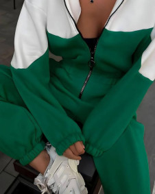Γυναικεία ολόσωμη φόρμα με φερμουάρ και κουκούλα  FT2990 Πράσινη