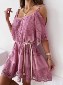 Γυναικείο φόρεμα από δαντέλα K8060 ροζ