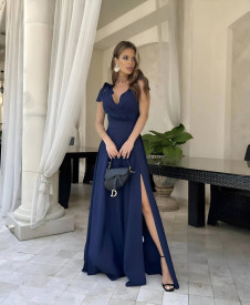 Γυναικείο μακρύ φόρεμα A1728 σκούρο μπλε