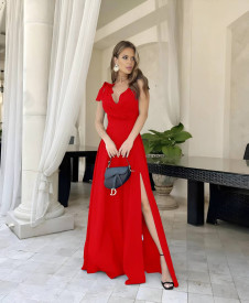 Γυναικείο μακρύ φόρεμα A1728 κόκκινο