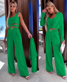 Γυναικείο σετ τριών τεμαχίων-παντελόνι,τοπ και σακάκι K5424 πράσινο
