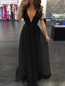 Γυναικείο μακρύ κομψό φόρεμα K2777 μαύρο