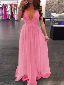 Γυναικείο μακρύ κομψό φόρεμα K2777 ροζ