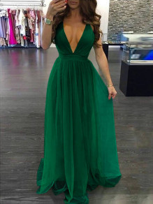 Γυναικείο μακρύ κομψό φόρεμα K2777 πράσινο