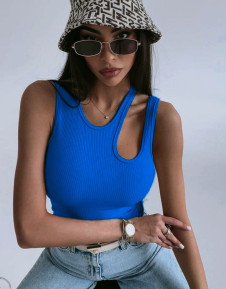Γυναικείο εντυπωσιακό αμάνικο μπλουζάκι με άνοιγμα AR5607 μπλε