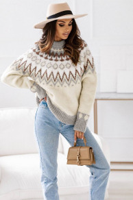 Γυναικείο πουλόβερ με στάμπα L9026 εκρού