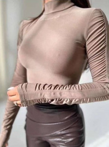 Γυναικεία μπλούζα με σούρες στα μανίκια H4067 μπεζ