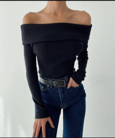 Γυναικεία στράπλες μακρυμάνικη  μπλούζα EM1651 μαύρο