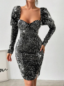 Γυναικείο εξώπλατο φόρεμα με παγιέτες LP8367 μαύρο