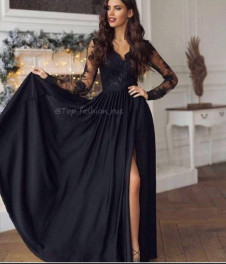 Γυναικείο Κομψό Φόρεμα με Δαντελένια Μανίκια NS252 Μαύρο