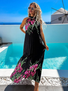 Γυναικείο μακρύ φόρεμα με φλοράλ print FG1425 μαύρο