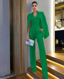 Гυναικείο σετ τριών τεμαχίων παντελόνι, σακάκι και γιλέκο X6447 πράσινο