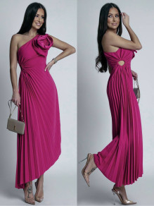 Γυναικείο φόρεμα σολέι με λεπτομέρεια K9220 φούξια