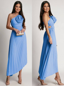 Γυναικείο φόρεμα σολέι με λεπτομέρεια K9220 γαλάζιο