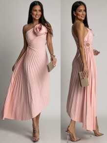 Γυναικείο φόρεμα σολέι με λεπτομέρεια K9220 ροζ