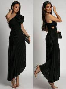 Γυναικείο φόρεμα σολέι με λεπτομέρεια K9220 μαύρο