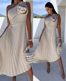 Γυναικείο φόρεμα σολέι με λεπτομέρεια K9220 μπεζ