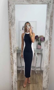 Γυναικείο ασπρόμαυρο φόρεμα K24559 μαύρο