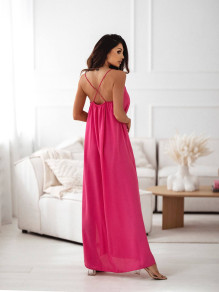Γυναικείο μακρύ ριχτό φόρεμα A1056 φούξια