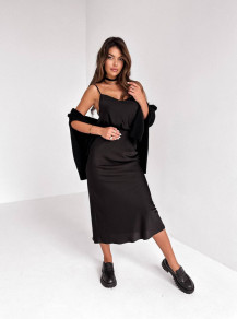Γυναικείο σετ σατέν φούστα και τοπάκι K9489 μαύρο