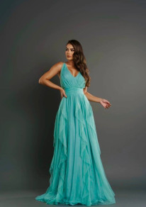 Γυναικείο κομψό μακρύ φόρεμα K200231 μέντα