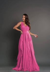Γυναικείο κομψό μακρύ φόρεμα K200231 φούξια